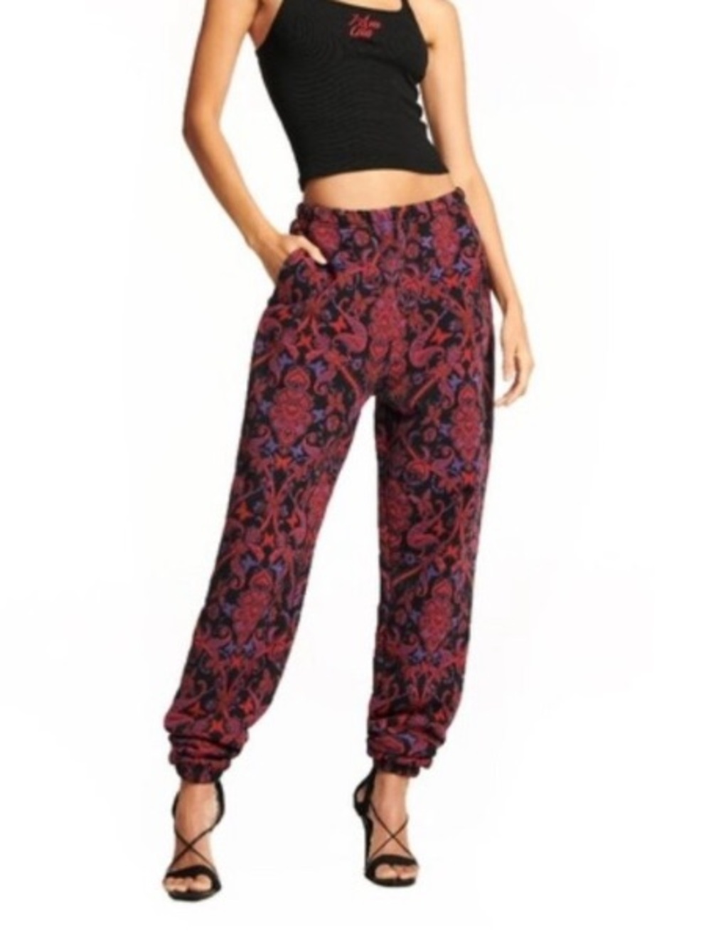 I.AM.GIA Tatiana 2.0 Black Red Purple Paisley Butterfly Swearpants Size XS